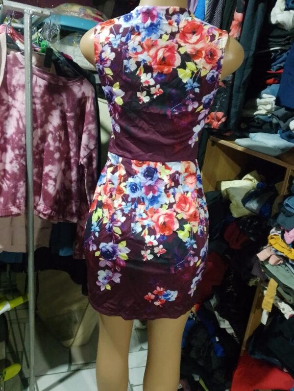 Armless Flower Pattern Short Dress - Image 2